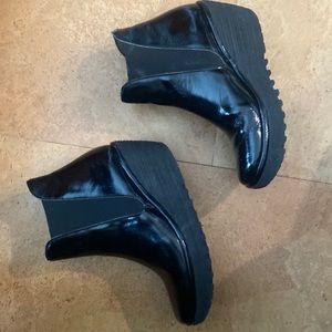 Fly London Yoss patent leather wedge platform Chelsea boots